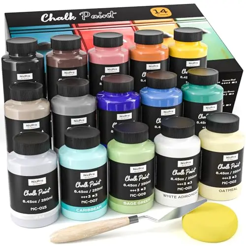 Nicpro chalk paint set with 14 colors and included wax