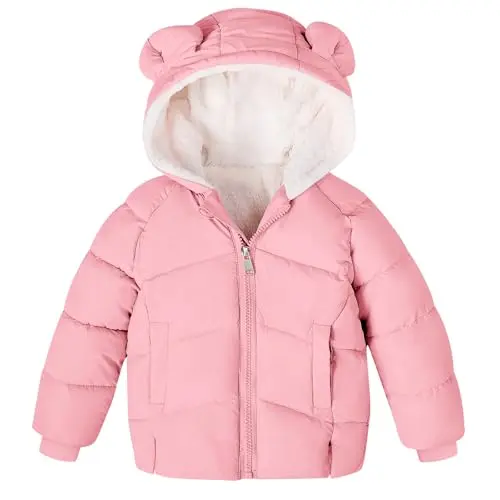 BFUSTYLE toddler winter coat with bear ears hood in pink