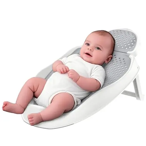 GloTika baby bathtub support with ergonomic curve and foldable frame