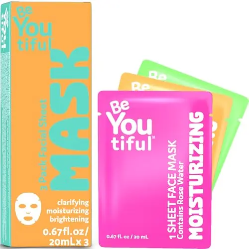 BeYoutiful hydrating face mask set with three different masks for kids and teens