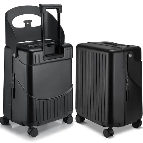 Bulyoou 20-inch ride-on luggage with expandable storage and spinner wheels in black