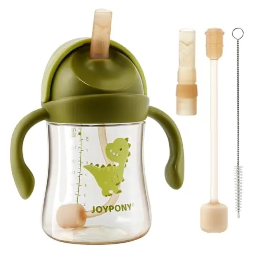 Joypony green dinosaur sippy cup with weighted straw for toddlers