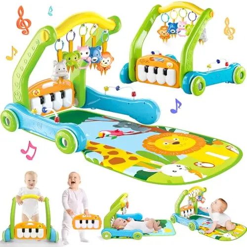 TOIDGY 4-in-1 baby gym with learning walker and piano mat