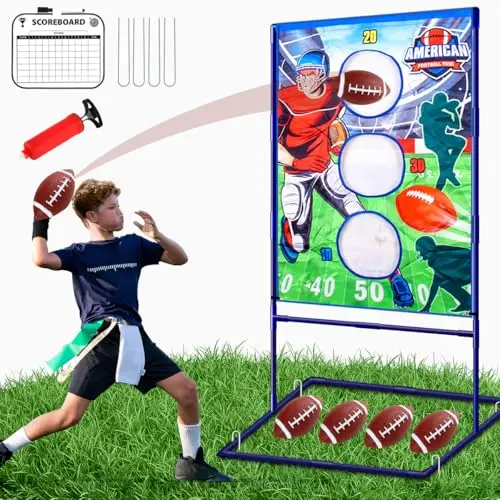 Punieayi football toss game with target and inflatable balls