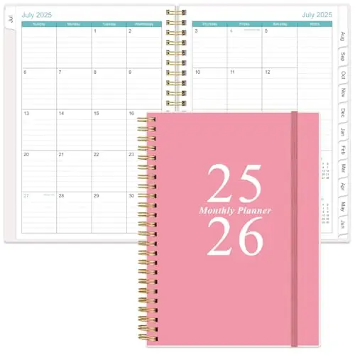 Heveboik compact monthly planner in pink with tabbed pages