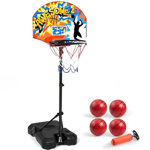 JOYIN adjustable height kids basketball hoop with portable design