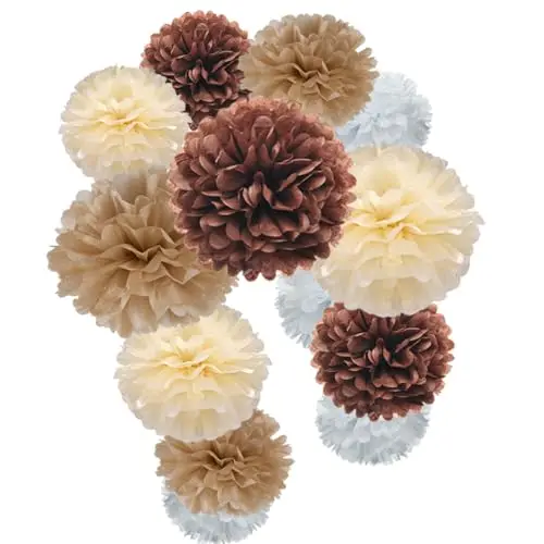 MOWO tissue paper pom poms in neutral colors for baby shower