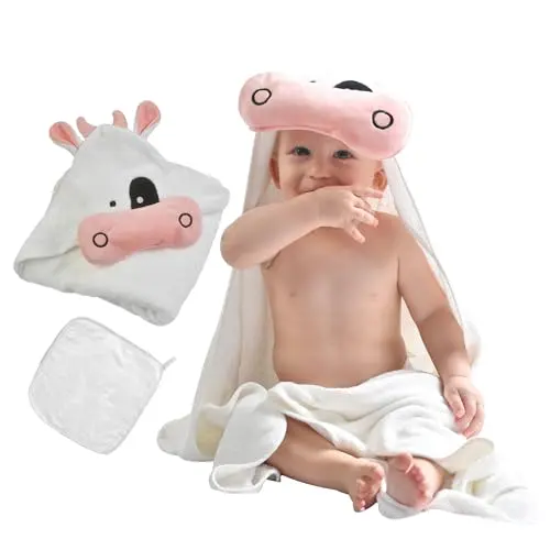 POCASOPA bamboo baby towel with cute cow hood