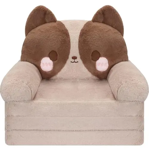 MONKISS kids couch with grey dog design folded and unfolded