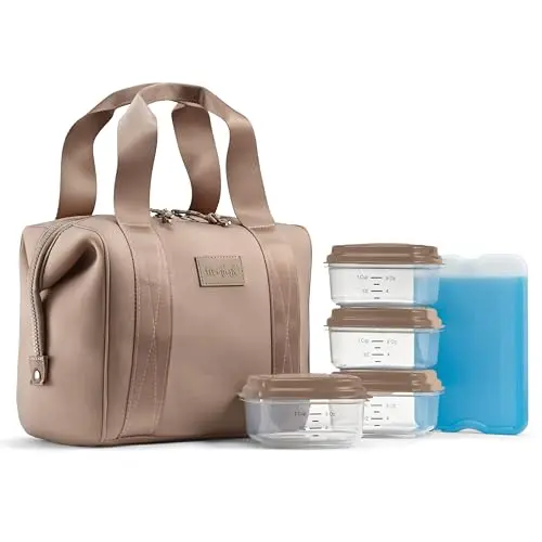 Fit & Fresh Remi neoprene lunch bag in taupe with containers and ice pack