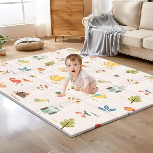 Baby Play 50x50 inch foam play mat with cute animal patterns and anti-skid texture