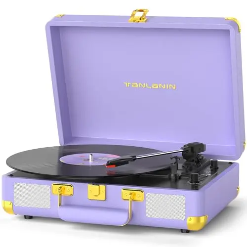 TANLANIN purple suitcase record player with vintage design