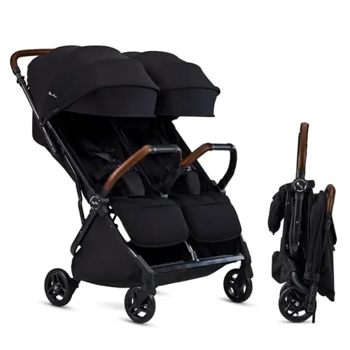 Silver Cross Jet Double stroller folded compactly in black