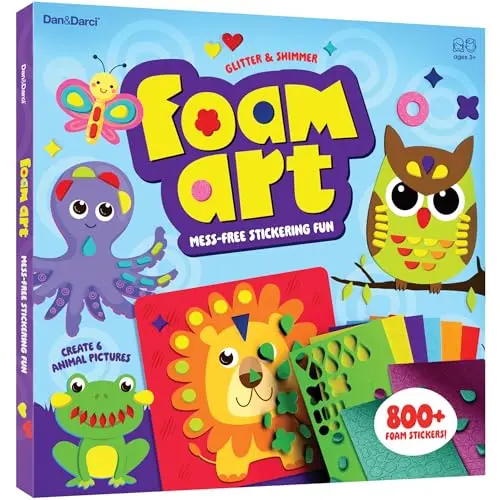 Dan&Darci foam sticker art craft kit with animal boards and glitter stickers