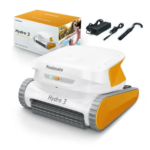 Chasing Hydro3 robotic pool cleaner in light yellow
