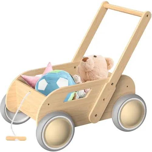 HOMEKOL wooden baby walker in log color with activity center