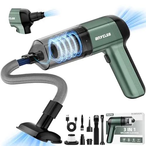 anyclea compact cordless car vacuum with flexible hose and accessories