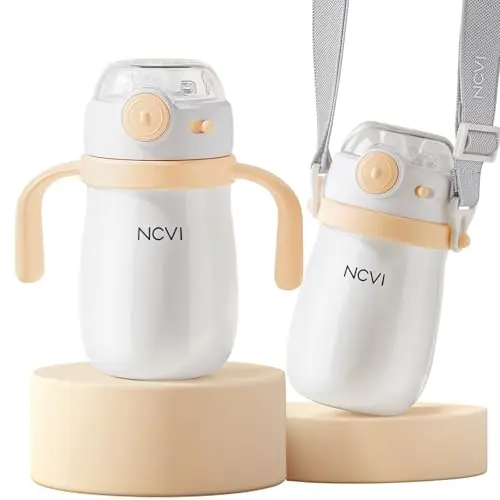 NCVI kids stainless steel straw cup with handles for toddlers
