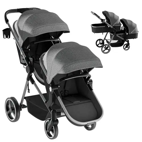 MU double stroller with reversible seats in gray color