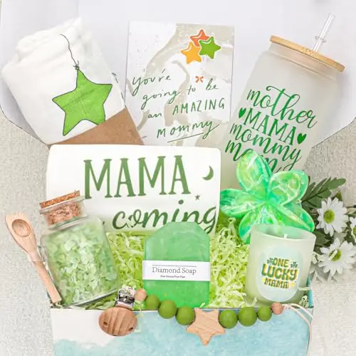 Elysirise New Mom Gift Basket with glass cup, onesie, and blanket