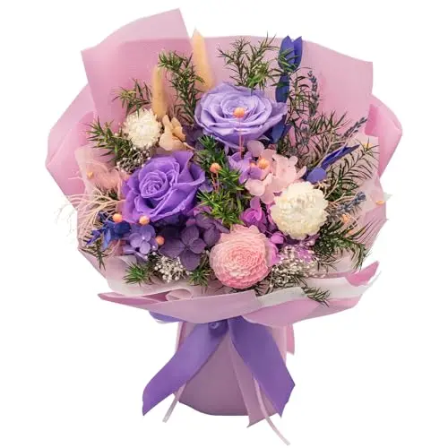 HUACHIPLUS preserved flower bouquet in lilac purple colors