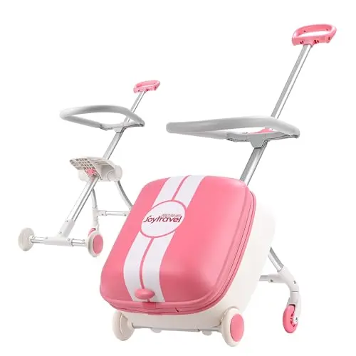 Joytravel kids ride-on luggage in light pink color with detachable trolley