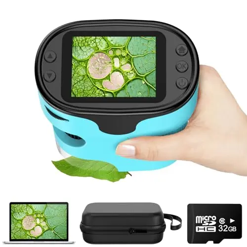 KEXWAXX cyan digital microscope with slides and case