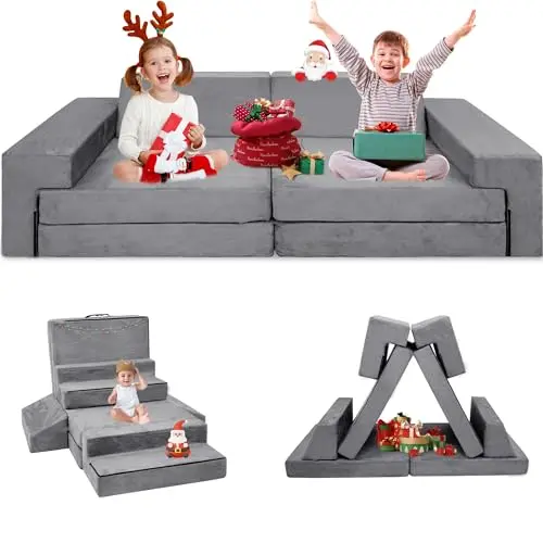 LFCREATOR modular kids play couch with multiple pieces in grey