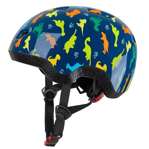 Lemmeko blue toddler helmet with dinosaur design and adjustment knob