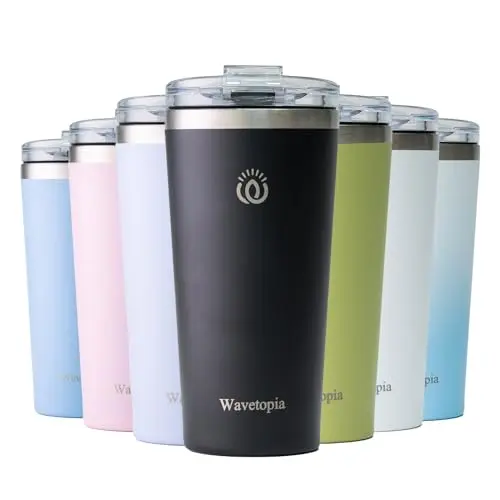 WAVETOPIA 16 oz insulated stainless steel travel coffee mug in black