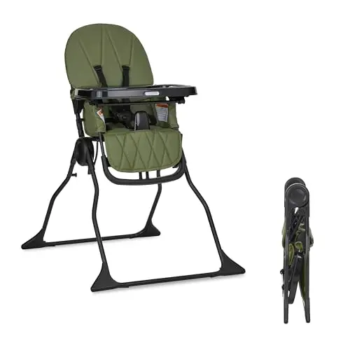 Dream On Me Snack and Stow high chair in olive green folded compactly