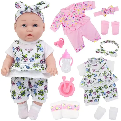 Ecore Fun 12-inch baby doll with 16-piece accessory set including clothes and tableware