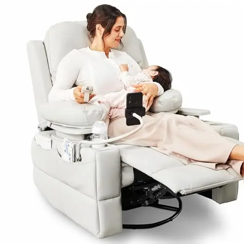 MAMAZING vanilla silicone leather power recliner with adjustable armrests
