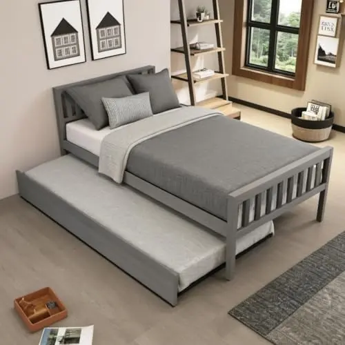 PVWIIK twin daybed with trundle in grey wood finish