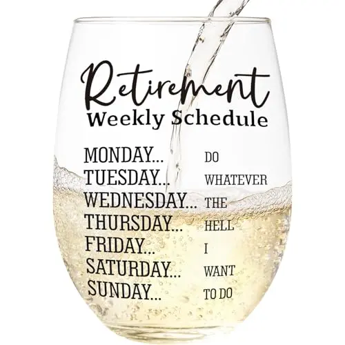 LITTLEBIGGER retirement wine glass with funny weekly schedule text