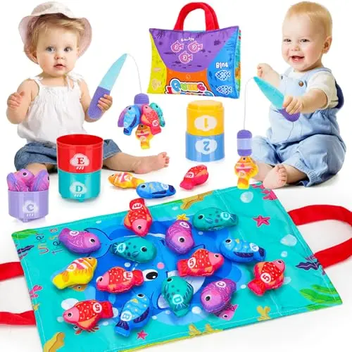 PEBIRA cloth fishing game with colorful fish and stacking cups