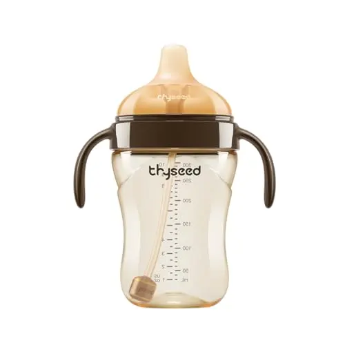 Thyseed Infant Spill Proof Weighted Straw Sippy Cup with weighted straw and handles