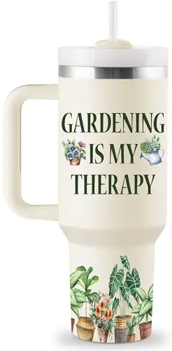 ROSTANTEN white insulated tumbler with plant-themed design