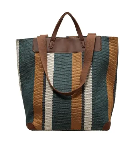 Large women's canvas work tote bag in brown color