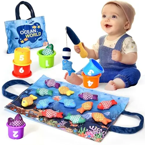BAHIAKLO cloth fishing game with felt fish and storage mat