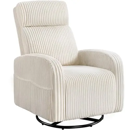 Yaheetech 360-degree swivel glider chair in beige corduroy