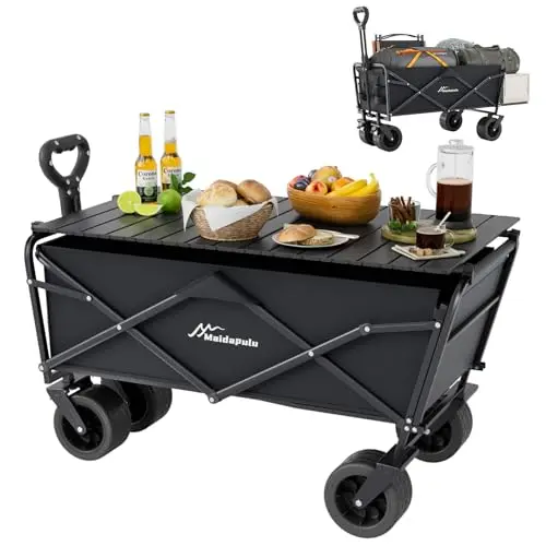 Maidapulu folding wagon with tailgate and aluminum tabletop
