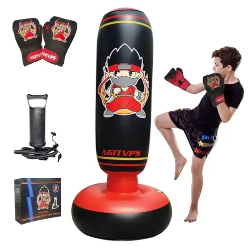 AGITVPS red inflatable punching bag with large base for stability