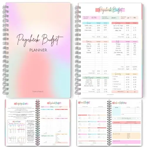 Templatables paycheck budget planner with rainbow cover