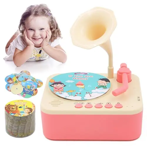 Ghousetec toddler phonograph with educational cards and compact design
