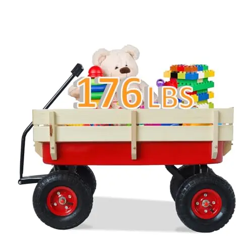 NobAura red kids wagon with wooden sides