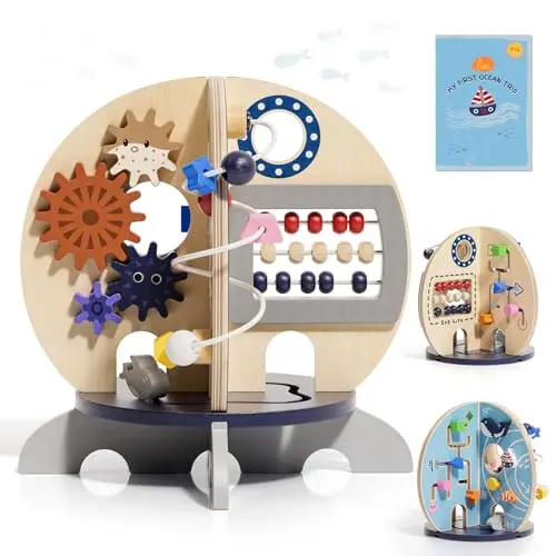 RRIBOUDWAN ocean themed wooden activity cube for toddlers