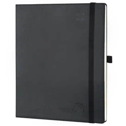 POPRUN academic weekly calendar with black faux leather cover
