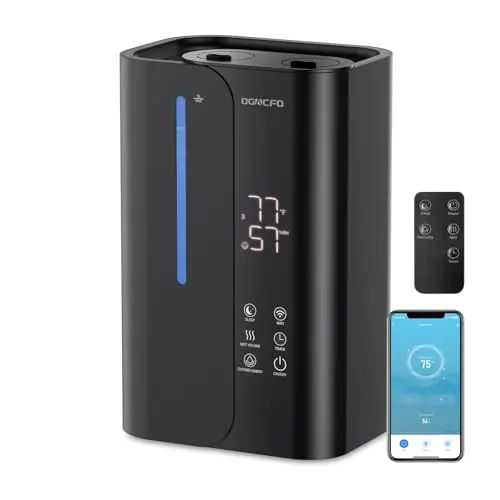 OGACFO black rectangular humidifier with smart features and top-fill design