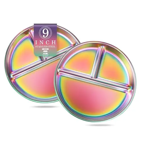 Bakpoco stainless steel divided plates with rainbow finish